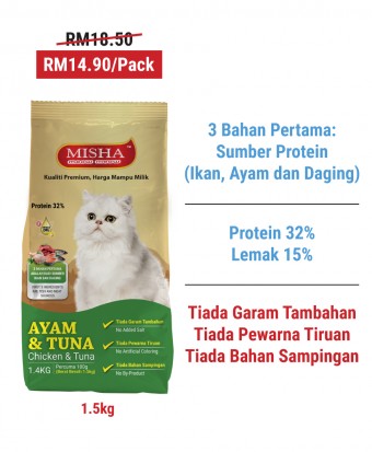Kucing Terbuang : MISHA Dry Cat Food Chicken & Tuna 1.5KG
